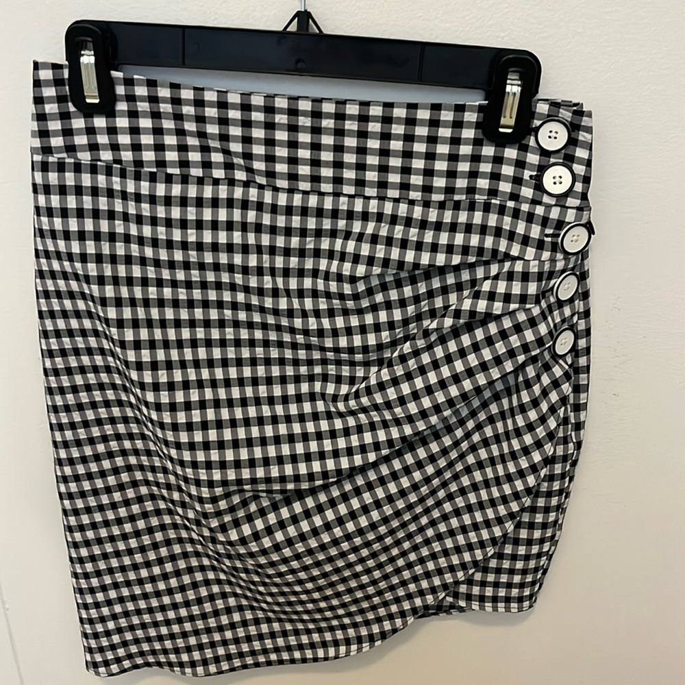 NWT Zara Gingham Button Skirt with Ruching